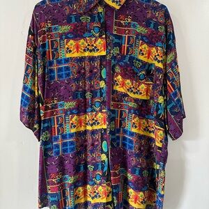 Vintage 90s 4200 Colorful Abstract Rayon Button Up Shirt Size L